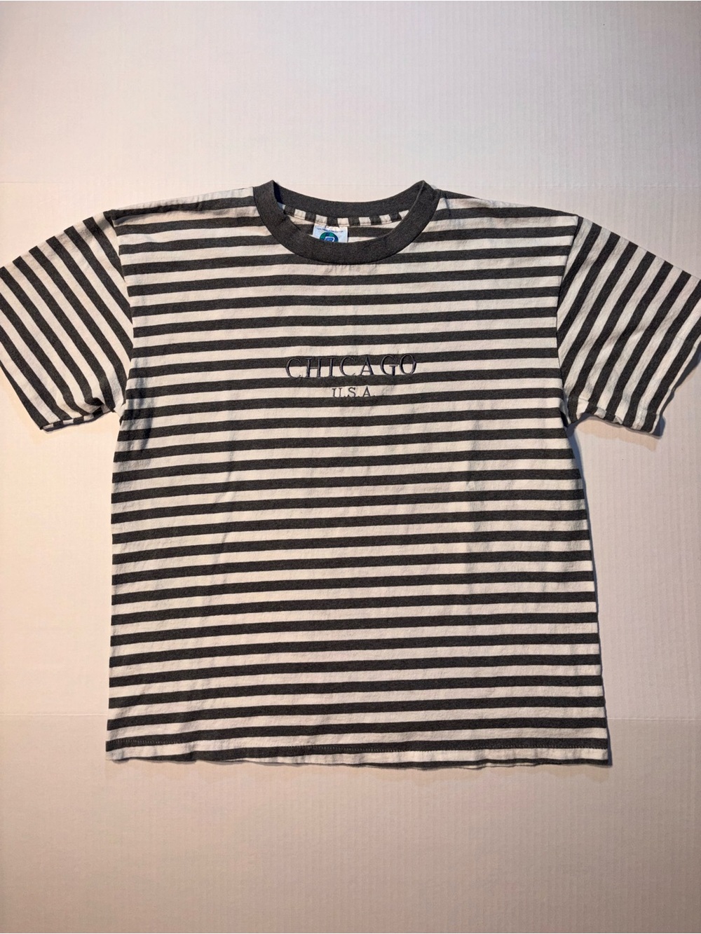 Vtg Belton Chicago USA Windy City Souvenir 90’s Striped T-shirt Sz Large